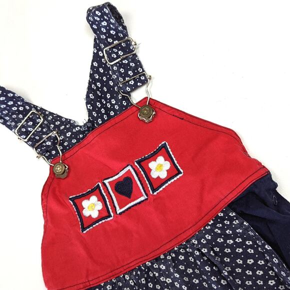 Vintage Kids Kids Overalls Girls Size 24m Navy Floral - Picture 2 of 4
